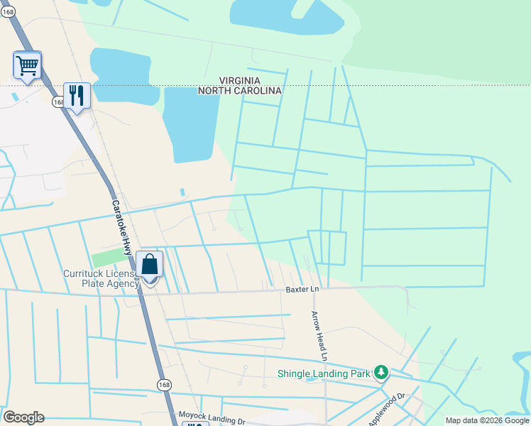 map of restaurants, bars, coffee shops, grocery stores, and more near 209 Caratoke Highway in Moyock