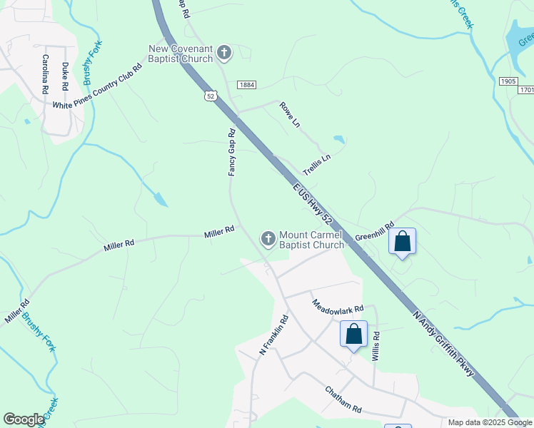 map of restaurants, bars, coffee shops, grocery stores, and more near 1956 Fancy Gap Road in Mount Airy