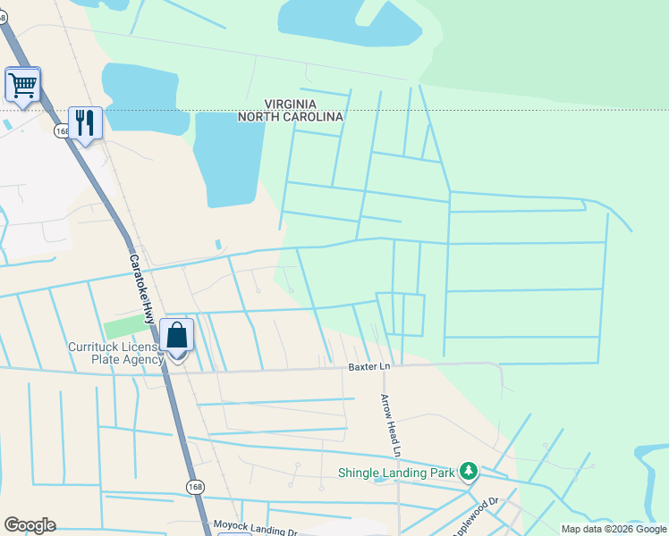 map of restaurants, bars, coffee shops, grocery stores, and more near 209 Caratoke Highway in Moyock