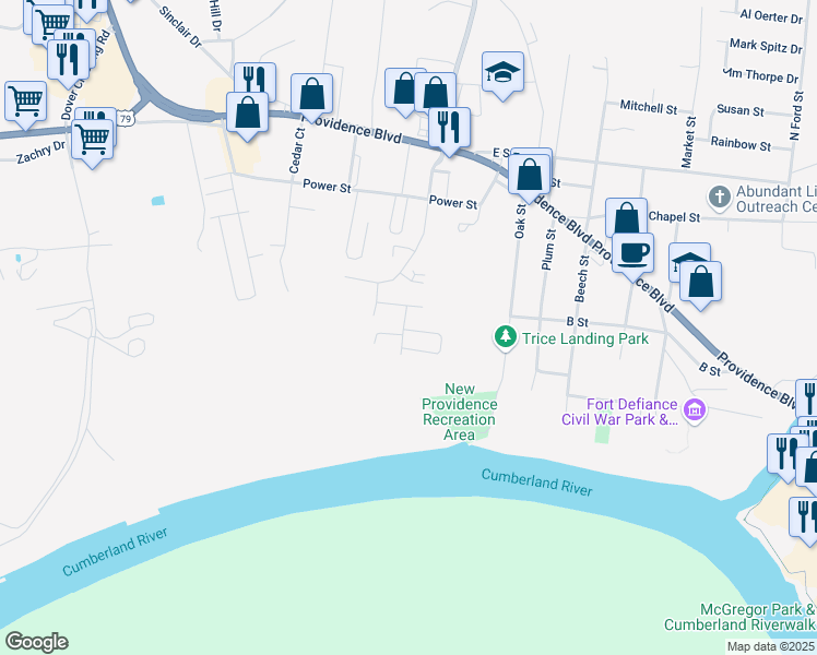 map of restaurants, bars, coffee shops, grocery stores, and more near 89 Cedarcrest Drive in Clarksville