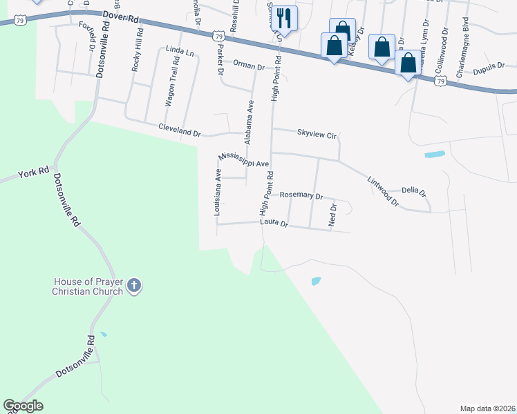 map of restaurants, bars, coffee shops, grocery stores, and more near 504 High Point Rd in Clarksville