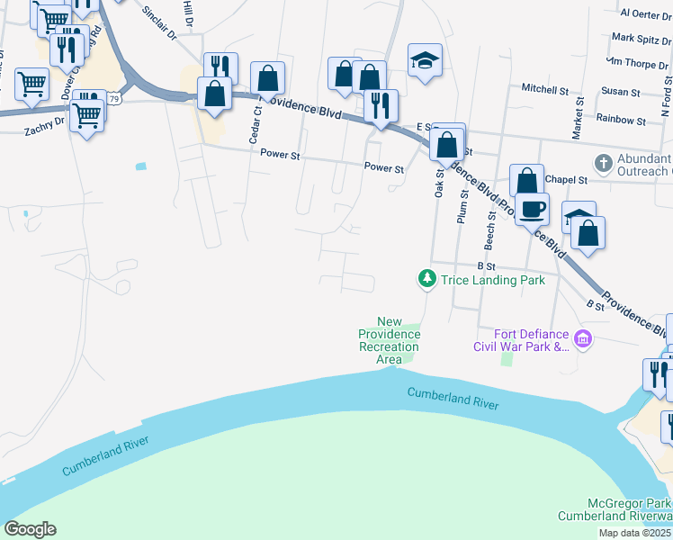 map of restaurants, bars, coffee shops, grocery stores, and more near 94 Cedarcrest Drive in Clarksville