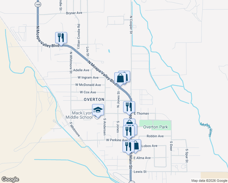 map of restaurants, bars, coffee shops, grocery stores, and more near in Moapa