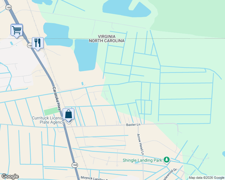 map of restaurants, bars, coffee shops, grocery stores, and more near 209 Caratoke Highway in Moyock