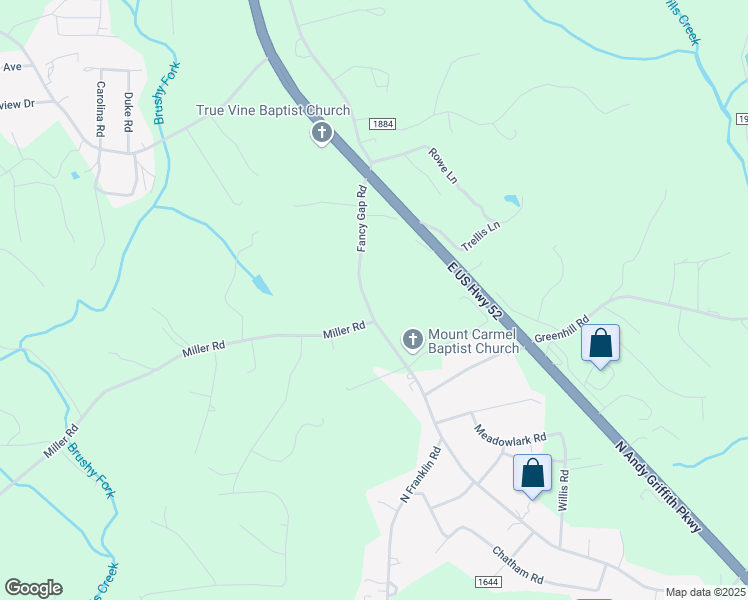 map of restaurants, bars, coffee shops, grocery stores, and more near 2028 Fancy Gap Road in Mount Airy