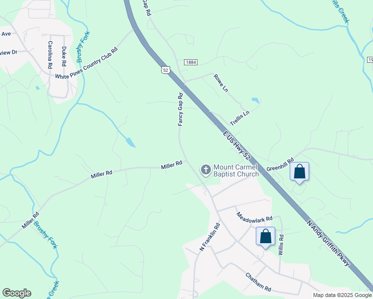map of restaurants, bars, coffee shops, grocery stores, and more near 2028 Fancy Gap Road in Mount Airy