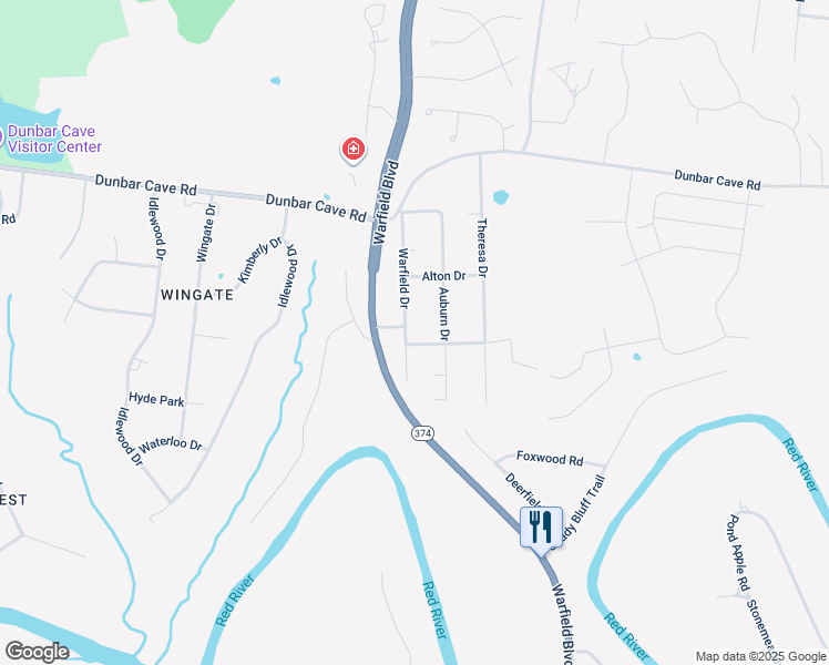 map of restaurants, bars, coffee shops, grocery stores, and more near 1783 Warfield Drive in Clarksville