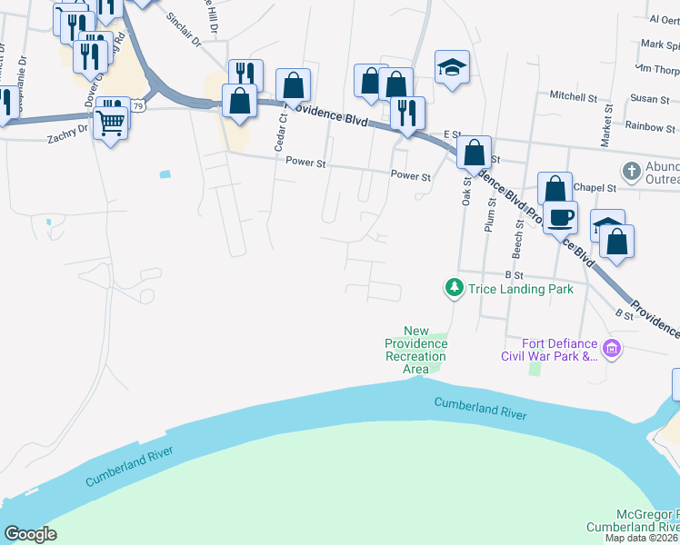 map of restaurants, bars, coffee shops, grocery stores, and more near 127 Allison Drive in Clarksville