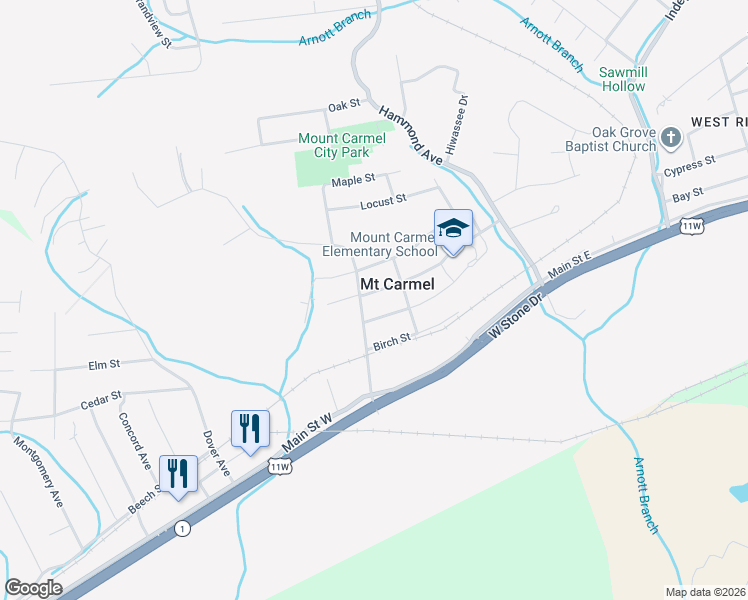 map of restaurants, bars, coffee shops, grocery stores, and more near 218A Bay Street in Mount Carmel