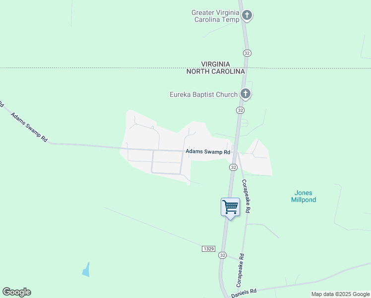 map of restaurants, bars, coffee shops, grocery stores, and more near 42 Adams Swamp Road in Corapeake