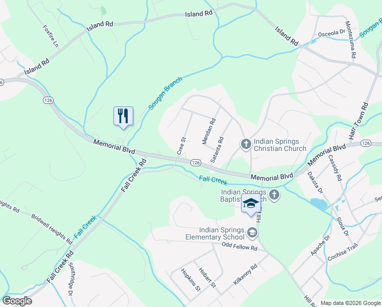 map of restaurants, bars, coffee shops, grocery stores, and more near 5404 Memorial Boulevard in Kingsport