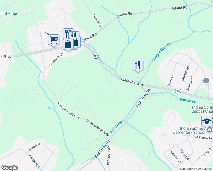 map of restaurants, bars, coffee shops, grocery stores, and more near 5034 Country Drive in Kingsport