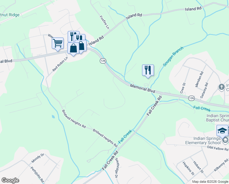 map of restaurants, bars, coffee shops, grocery stores, and more near 5034 Country Drive in Kingsport