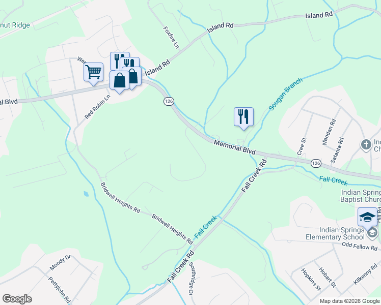 map of restaurants, bars, coffee shops, grocery stores, and more near 5034 Country Drive in Kingsport