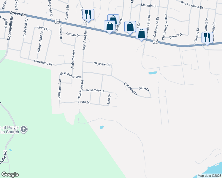 map of restaurants, bars, coffee shops, grocery stores, and more near 501 Ned Drive in Clarksville