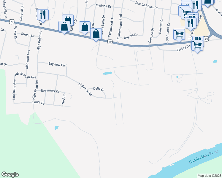 map of restaurants, bars, coffee shops, grocery stores, and more near 474 Aspen Drive in Clarksville