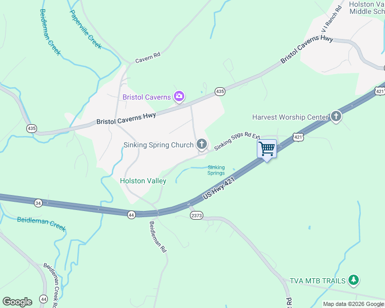 map of restaurants, bars, coffee shops, grocery stores, and more near 272 Sinking Springs Road in Bristol