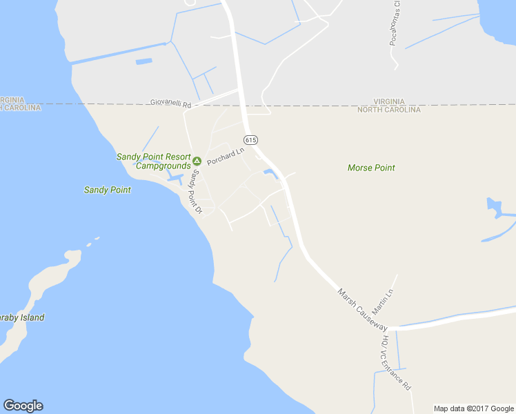 map of restaurants, bars, coffee shops, grocery stores, and more near East Point Estates Road in Knotts Island