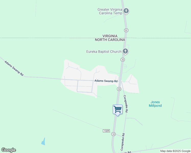 map of restaurants, bars, coffee shops, grocery stores, and more near 41 Adams Swamp Road in Corapeake