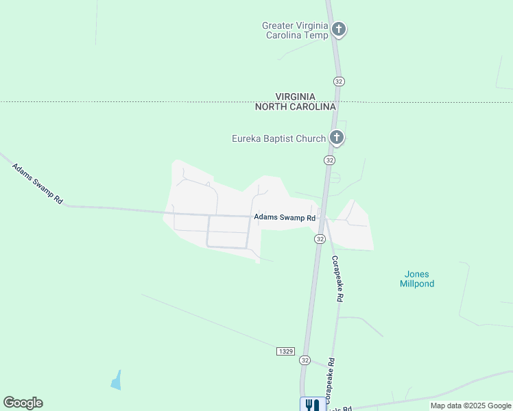 map of restaurants, bars, coffee shops, grocery stores, and more near 41 Adams Swamp Road in Corapeake