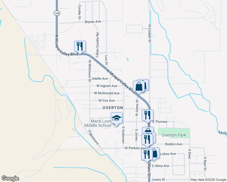 map of restaurants, bars, coffee shops, grocery stores, and more near 370 West McDonald Avenue in Moapa Valley