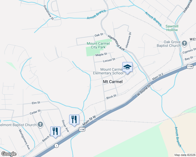 map of restaurants, bars, coffee shops, grocery stores, and more near 306 Hemlock Street in Mount Carmel