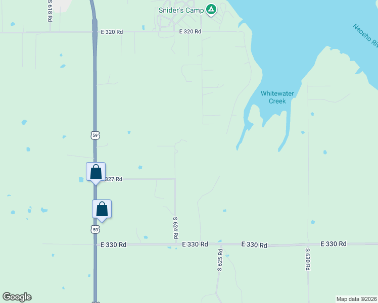 map of restaurants, bars, coffee shops, grocery stores, and more near 32580 South 624 Road in Grove