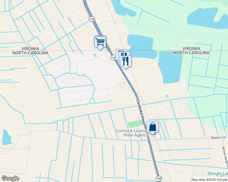 map of restaurants, bars, coffee shops, grocery stores, and more near 100 Victory Court in Moyock