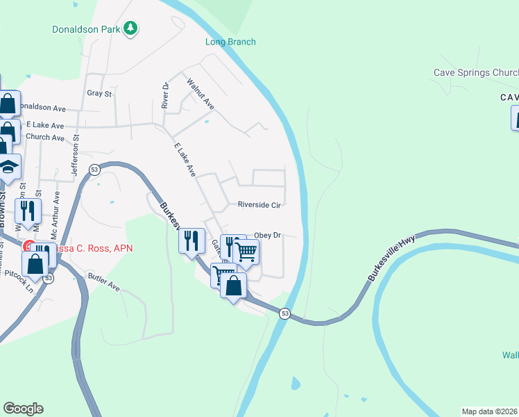 map of restaurants, bars, coffee shops, grocery stores, and more near 810 Riverside Circle in Celina