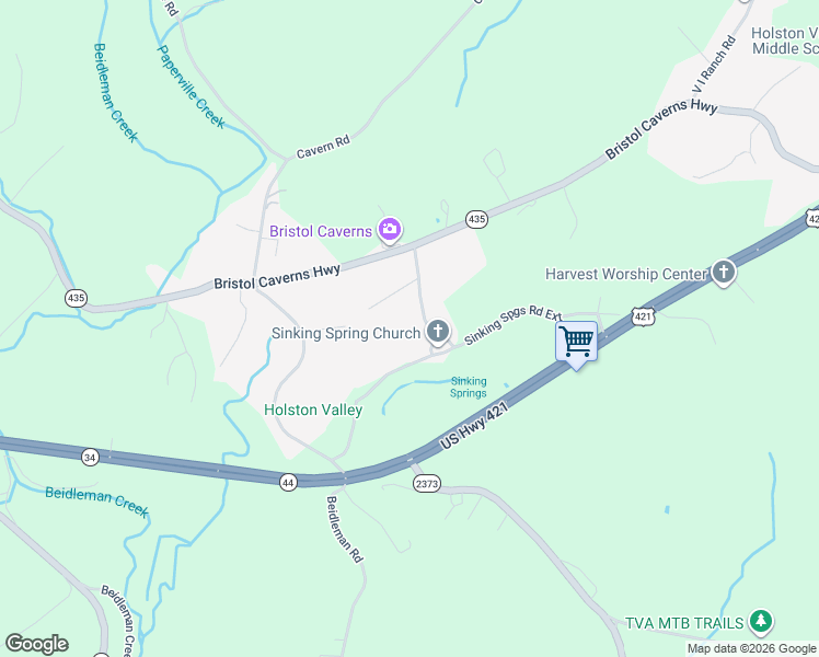 map of restaurants, bars, coffee shops, grocery stores, and more near 272 Sinking Springs Road in Bristol