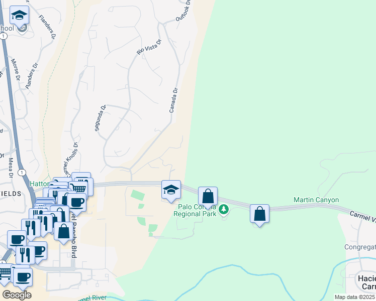 map of restaurants, bars, coffee shops, grocery stores, and more near 25905 Rotunda Drive in Carmel-by-the-Sea