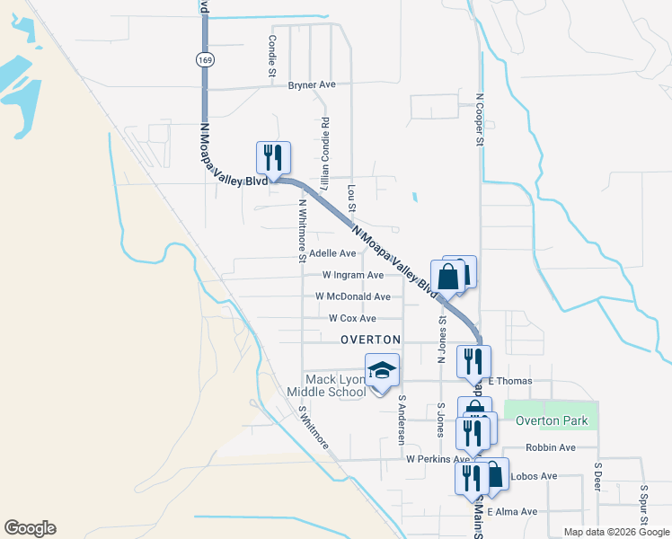map of restaurants, bars, coffee shops, grocery stores, and more near 450 West Ingram Avenue in Moapa Valley
