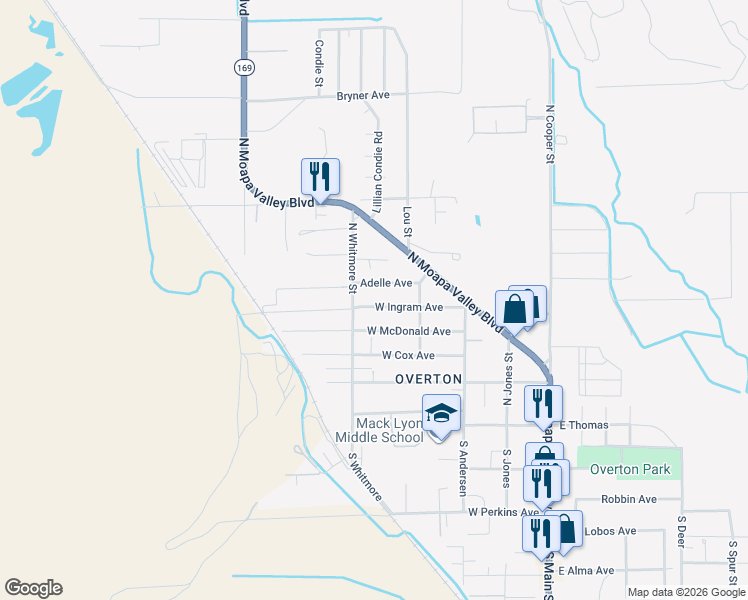 map of restaurants, bars, coffee shops, grocery stores, and more near 478 West Ingram Avenue in Moapa Valley