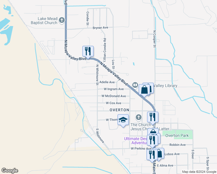map of restaurants, bars, coffee shops, grocery stores, and more near 450 West Ingram Avenue in Moapa Valley