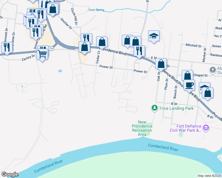 map of restaurants, bars, coffee shops, grocery stores, and more near 208 Sunset Court in Clarksville