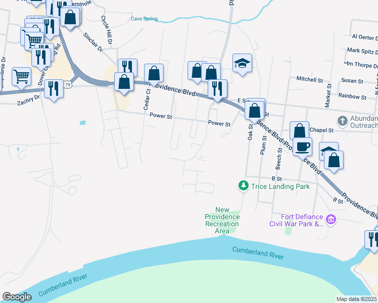 map of restaurants, bars, coffee shops, grocery stores, and more near 169 Sunset Court in Clarksville