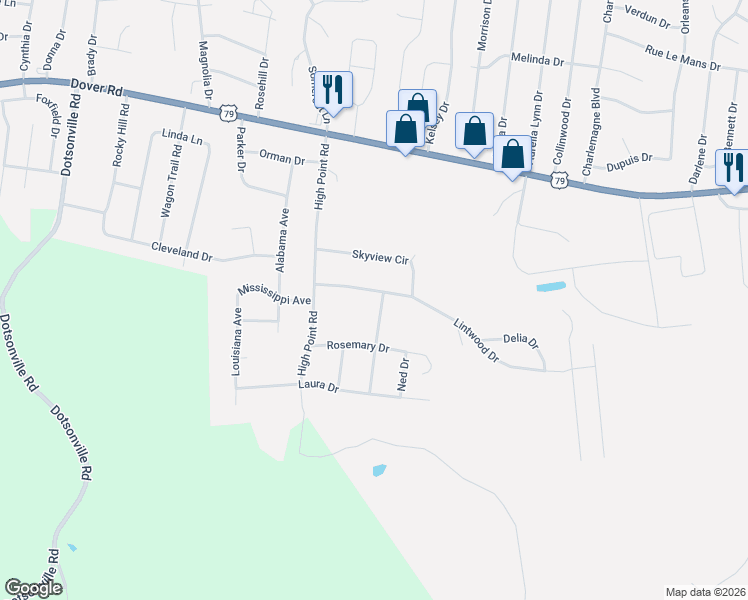map of restaurants, bars, coffee shops, grocery stores, and more near 450 Galvin Drive in Clarksville