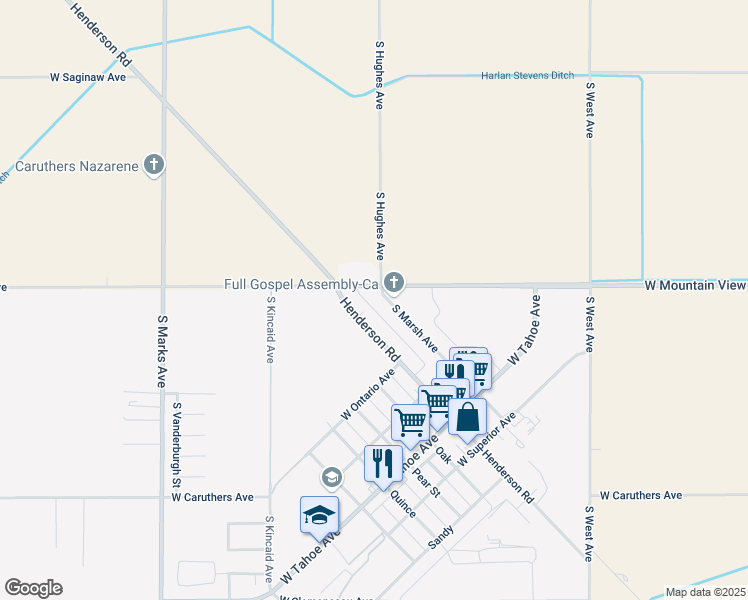 map of restaurants, bars, coffee shops, grocery stores, and more near 13068 South Henderson Road in Caruthers