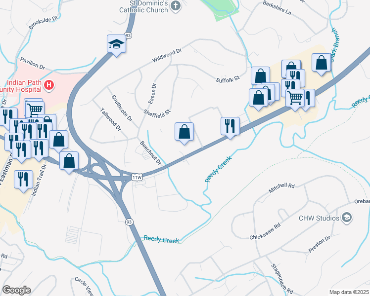 map of restaurants, bars, coffee shops, grocery stores, and more near 2440 East Stone Drive in Kingsport