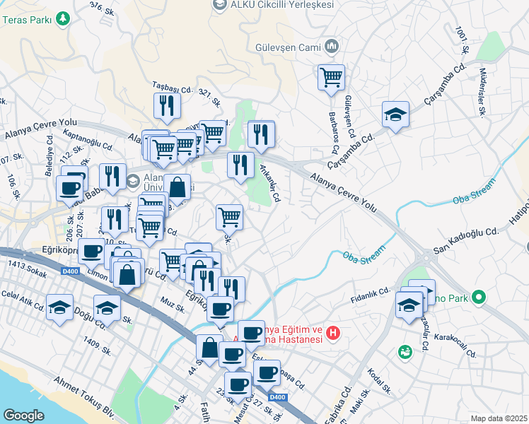 map of restaurants, bars, coffee shops, grocery stores, and more near 29 230. Sokak in Alanya