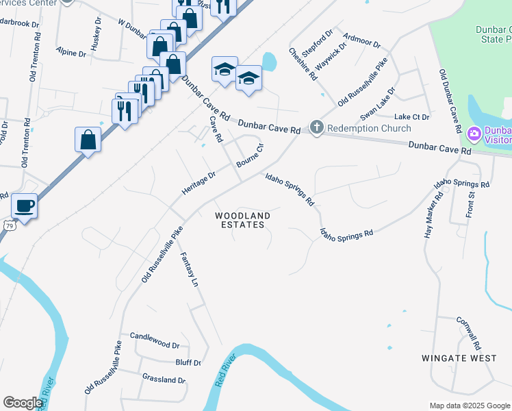map of restaurants, bars, coffee shops, grocery stores, and more near 327 Lockert Pl in Clarksville