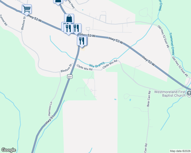map of restaurants, bars, coffee shops, grocery stores, and more near 138 Clyde Wix Road in Westmoreland