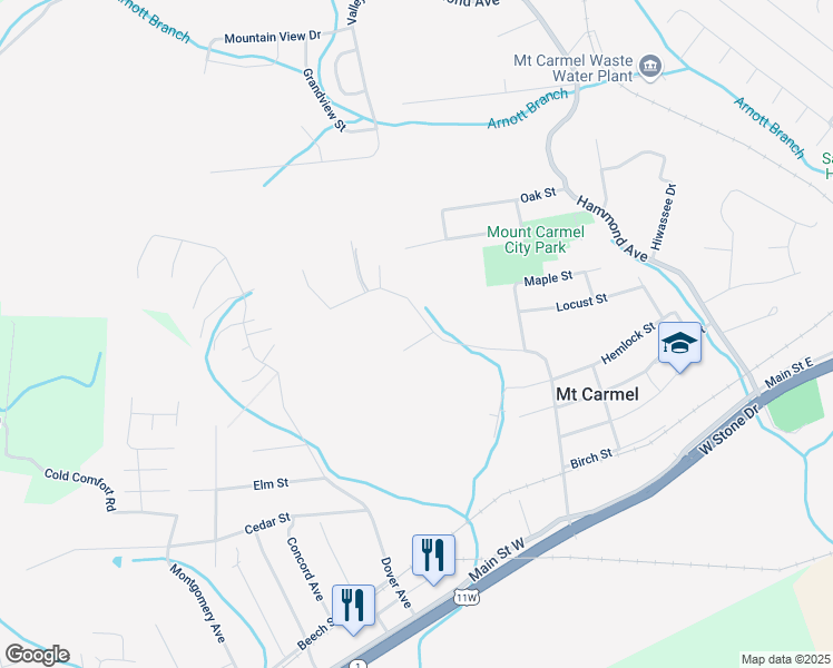 map of restaurants, bars, coffee shops, grocery stores, and more near 348 Chestnut Street in Mount Carmel