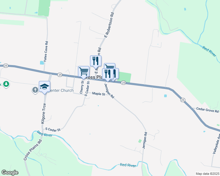 map of restaurants, bars, coffee shops, grocery stores, and more near 4605 Jernigan Road in Cross Plains