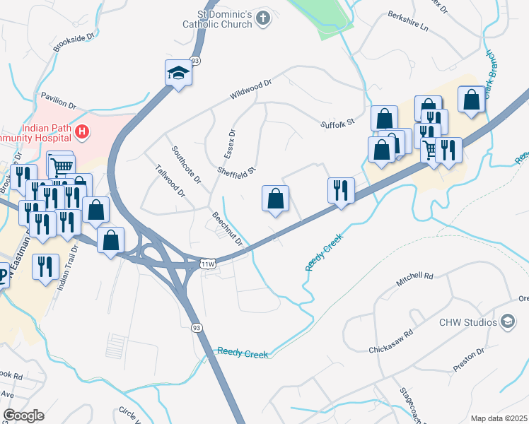 map of restaurants, bars, coffee shops, grocery stores, and more near 2440 E Stone Dr in Kingsport