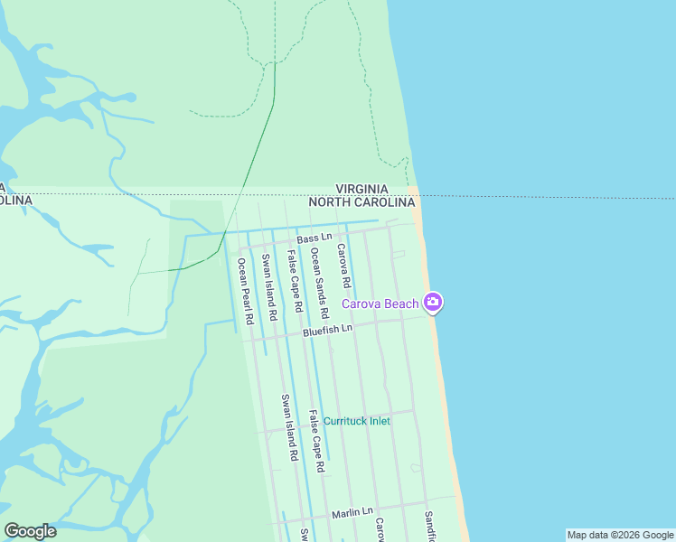 map of restaurants, bars, coffee shops, grocery stores, and more near 2390 Carova Rd in Corolla