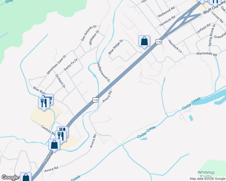 map of restaurants, bars, coffee shops, grocery stores, and more near 3109 Avoca Road in Bristol