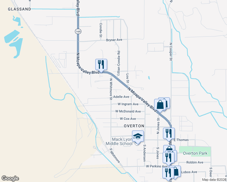 map of restaurants, bars, coffee shops, grocery stores, and more near 414 North Whitmore Street in Moapa Valley