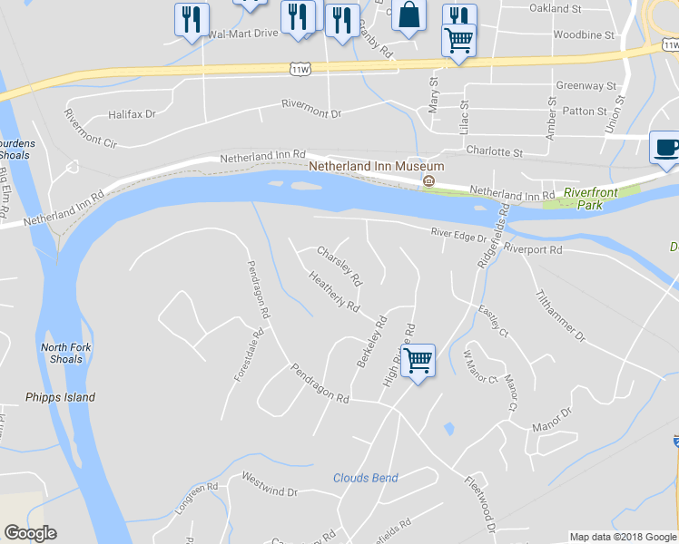 map of restaurants, bars, coffee shops, grocery stores, and more near 2225 Charsley Road in Kingsport