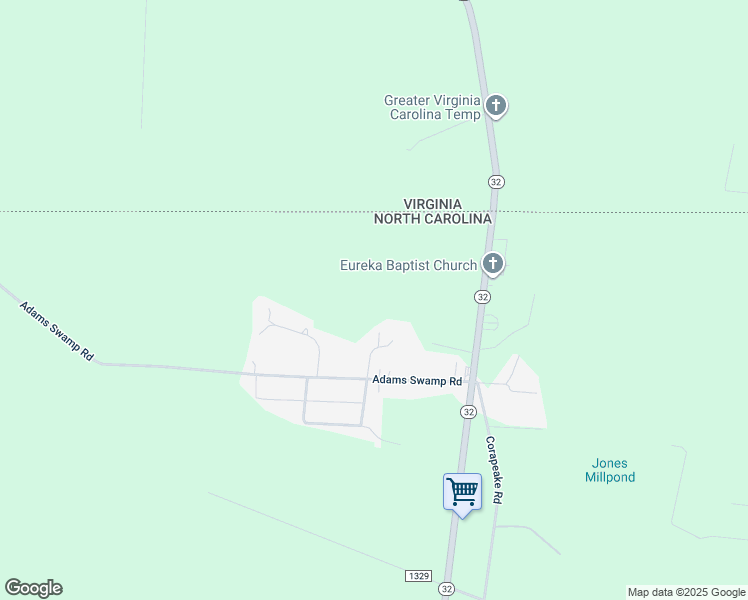 map of restaurants, bars, coffee shops, grocery stores, and more near 30 Outlaw Lane in Corapeake